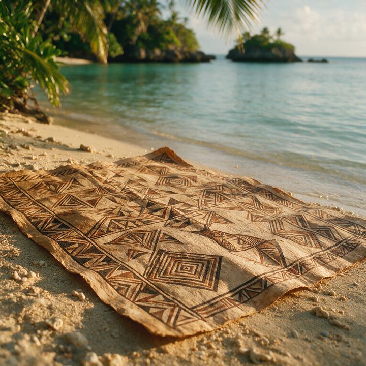 AI-generated image of traditional tapa bark-cloth with painted geometric patterns